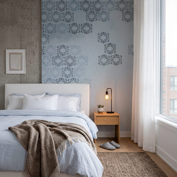 Blue background with black and white patterns