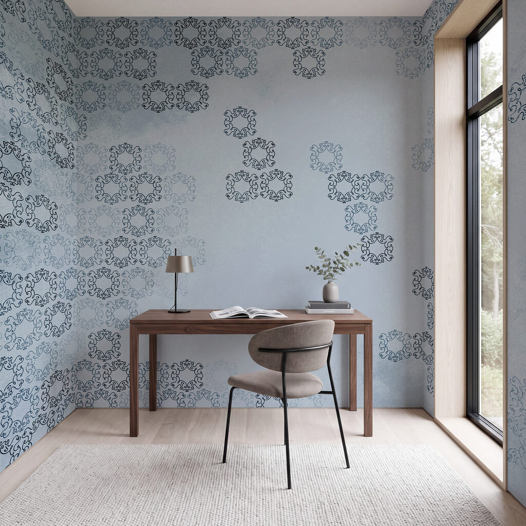 Blue background with black and white patterns