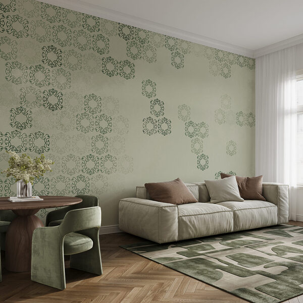 White background with black and green design