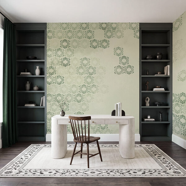 White background with black and green design