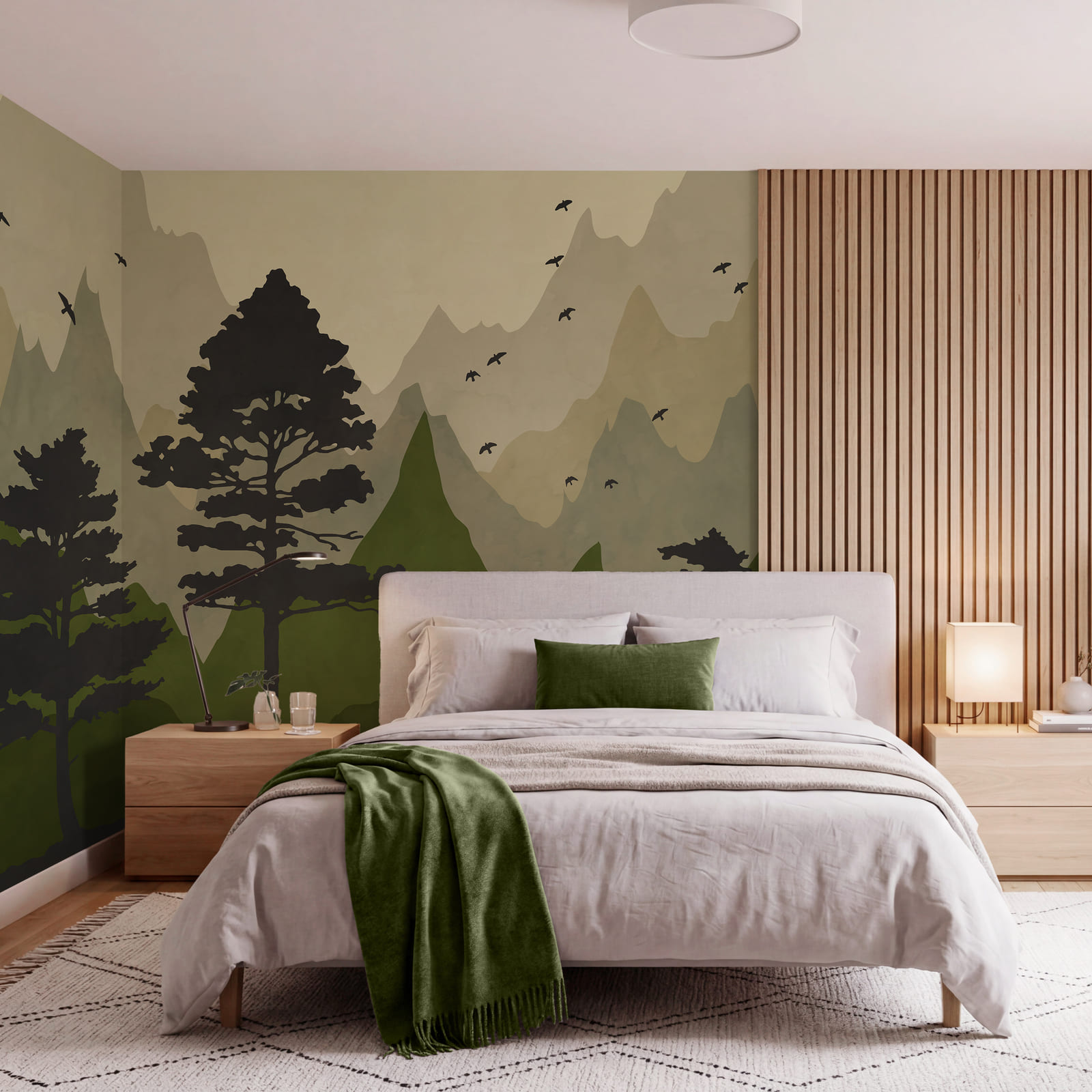 Painting of trees and mountains