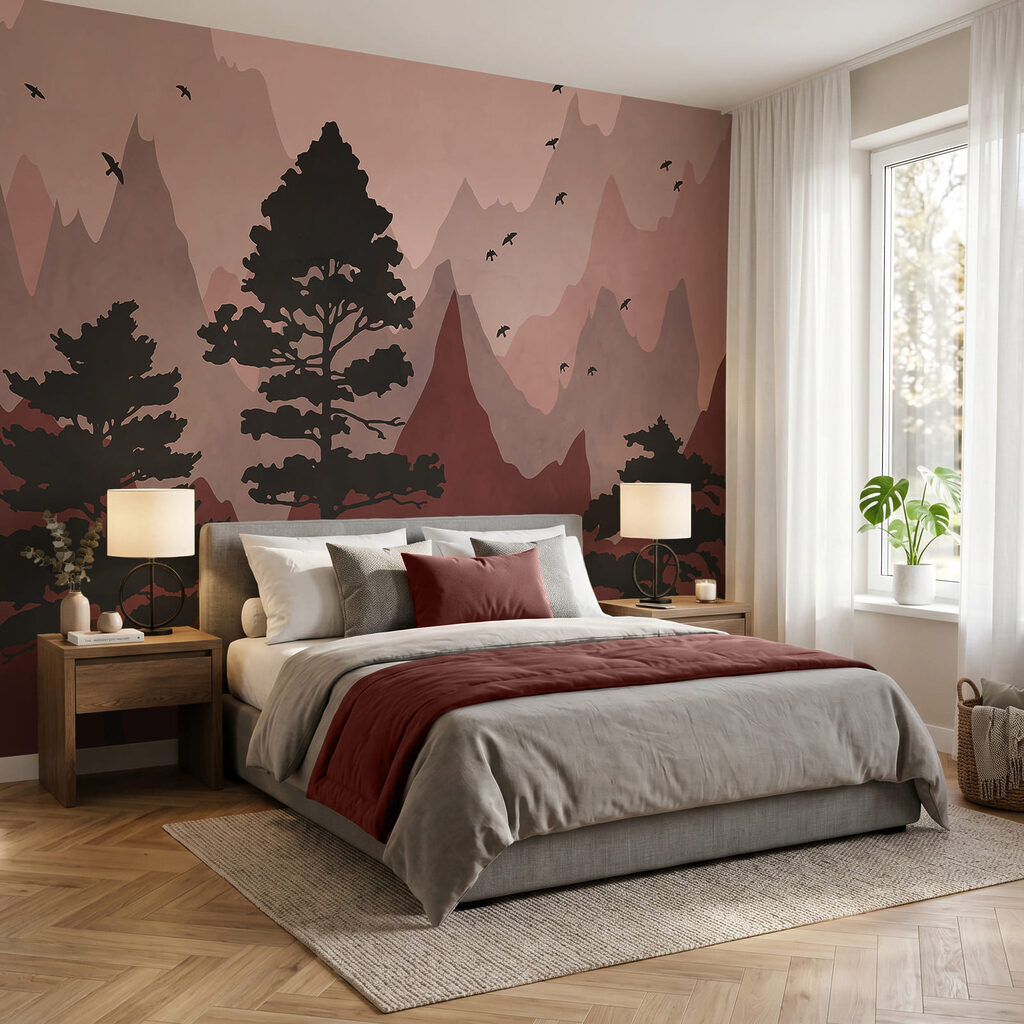 Painting of mountains and trees