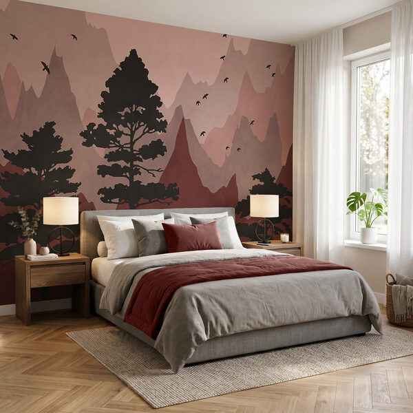 Painting of mountains and trees