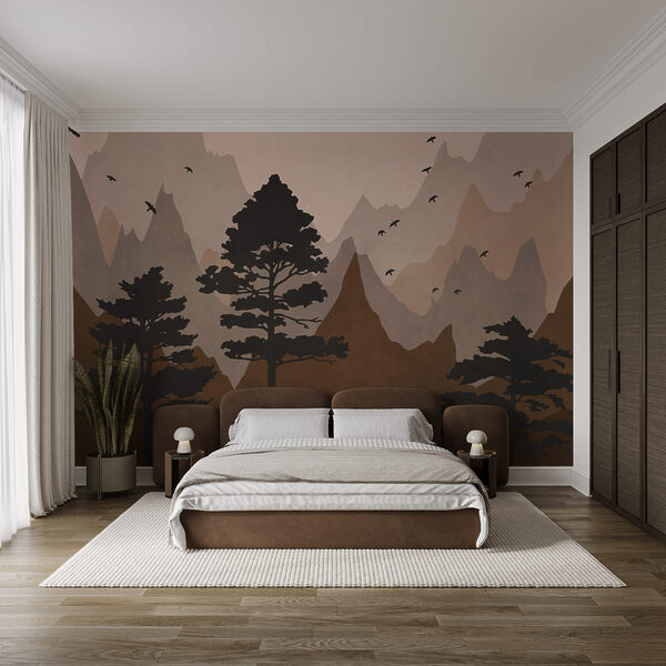 Painting of mountains and trees