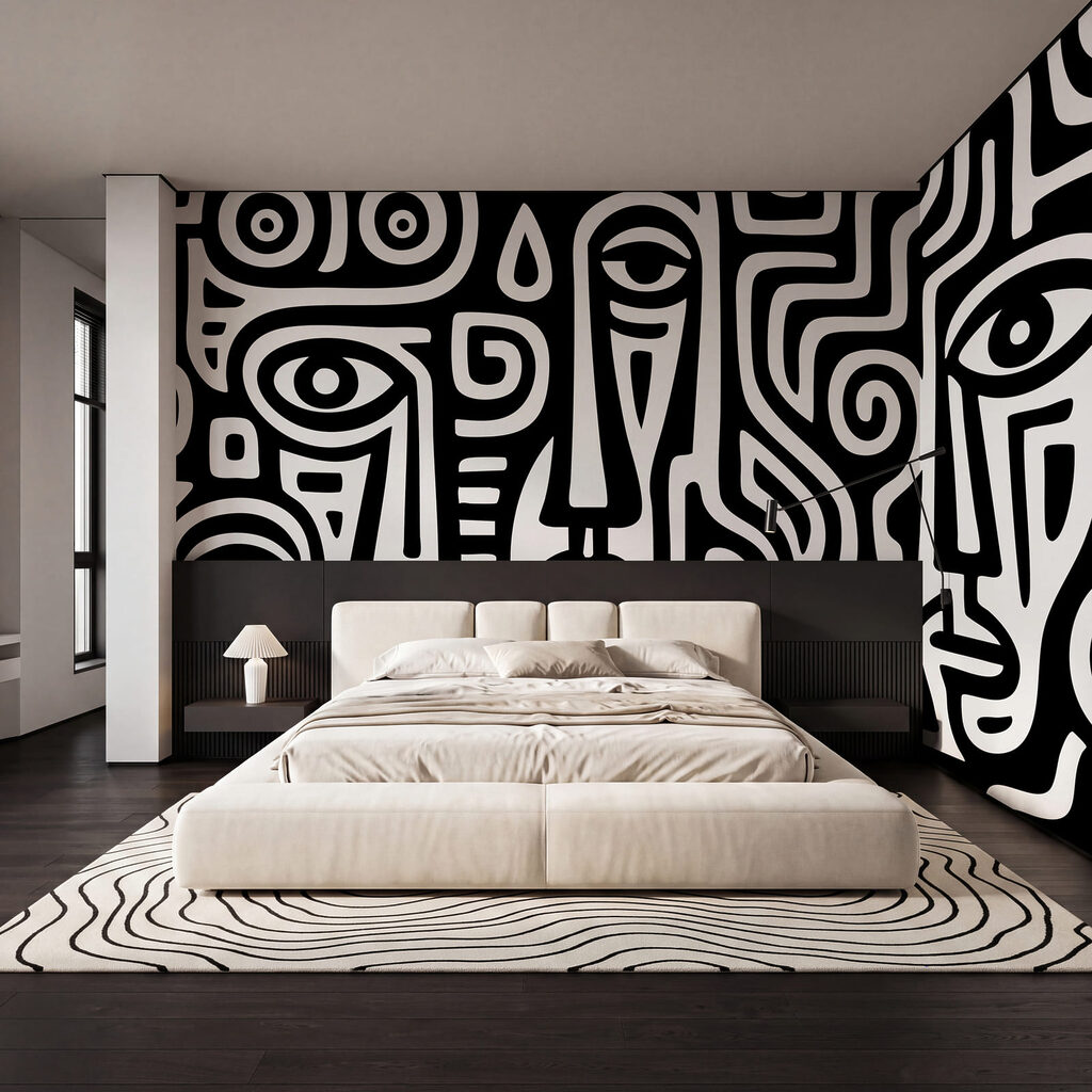 Black and white pattern of faces Black and white pattern of faces