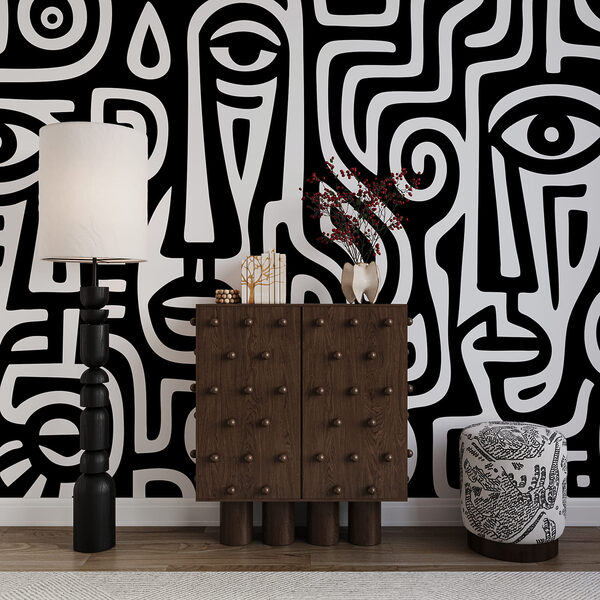 Black and white pattern of faces Black and white pattern of faces