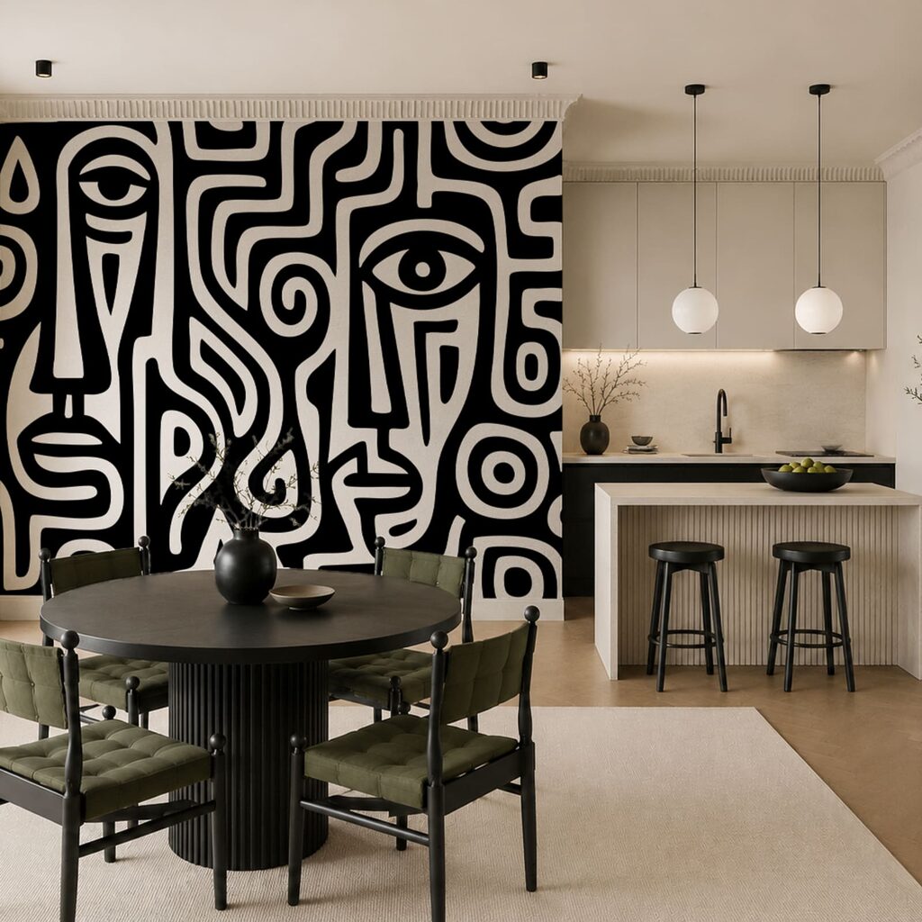 Black and white pattern of faces Black and white pattern of faces