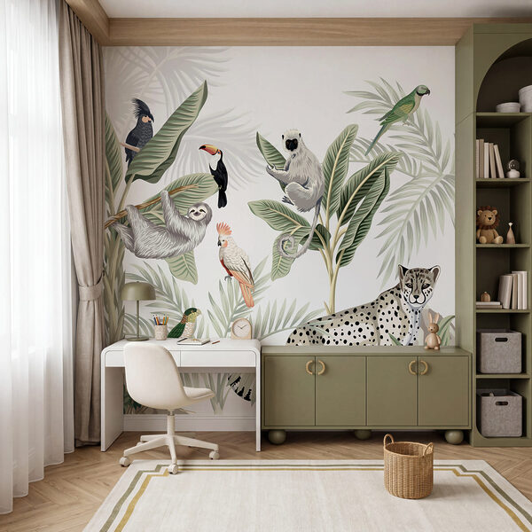 Tropical jungle creatures gather together