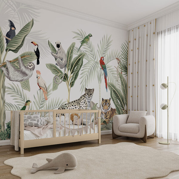 Tropical jungle creatures gather together