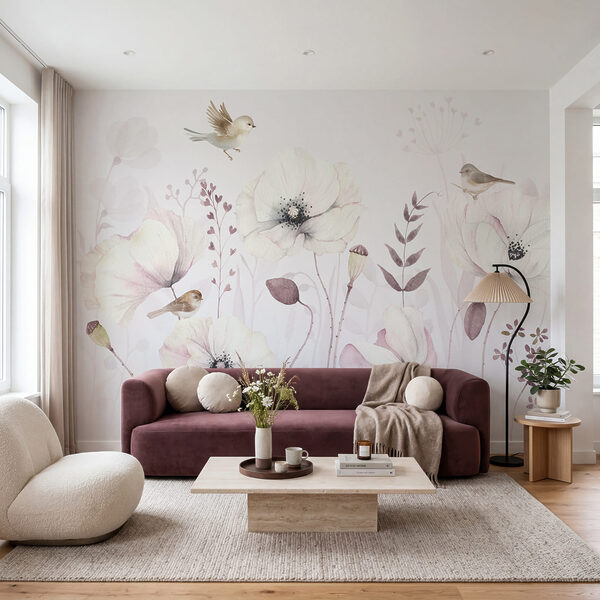 Wall mural Painting of flowers and birds
