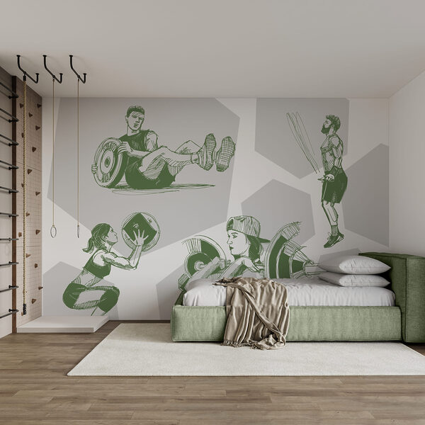 Wall mural Collage of images of a man and a woman doing squats