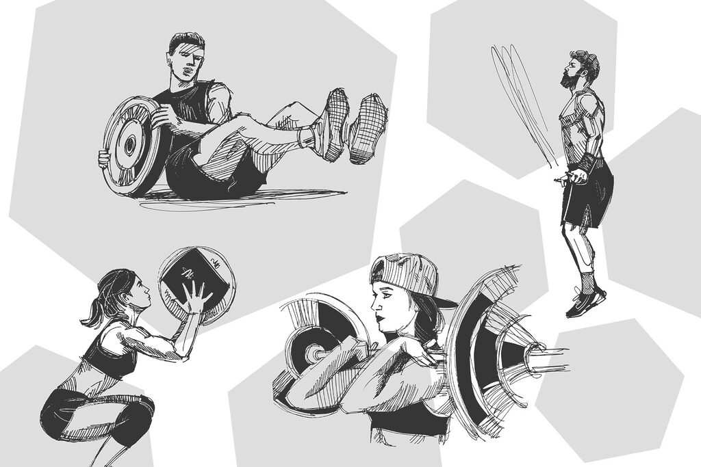 Group of people doing squats