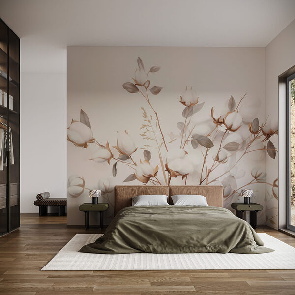 Delicate cotton blooms in soft tones