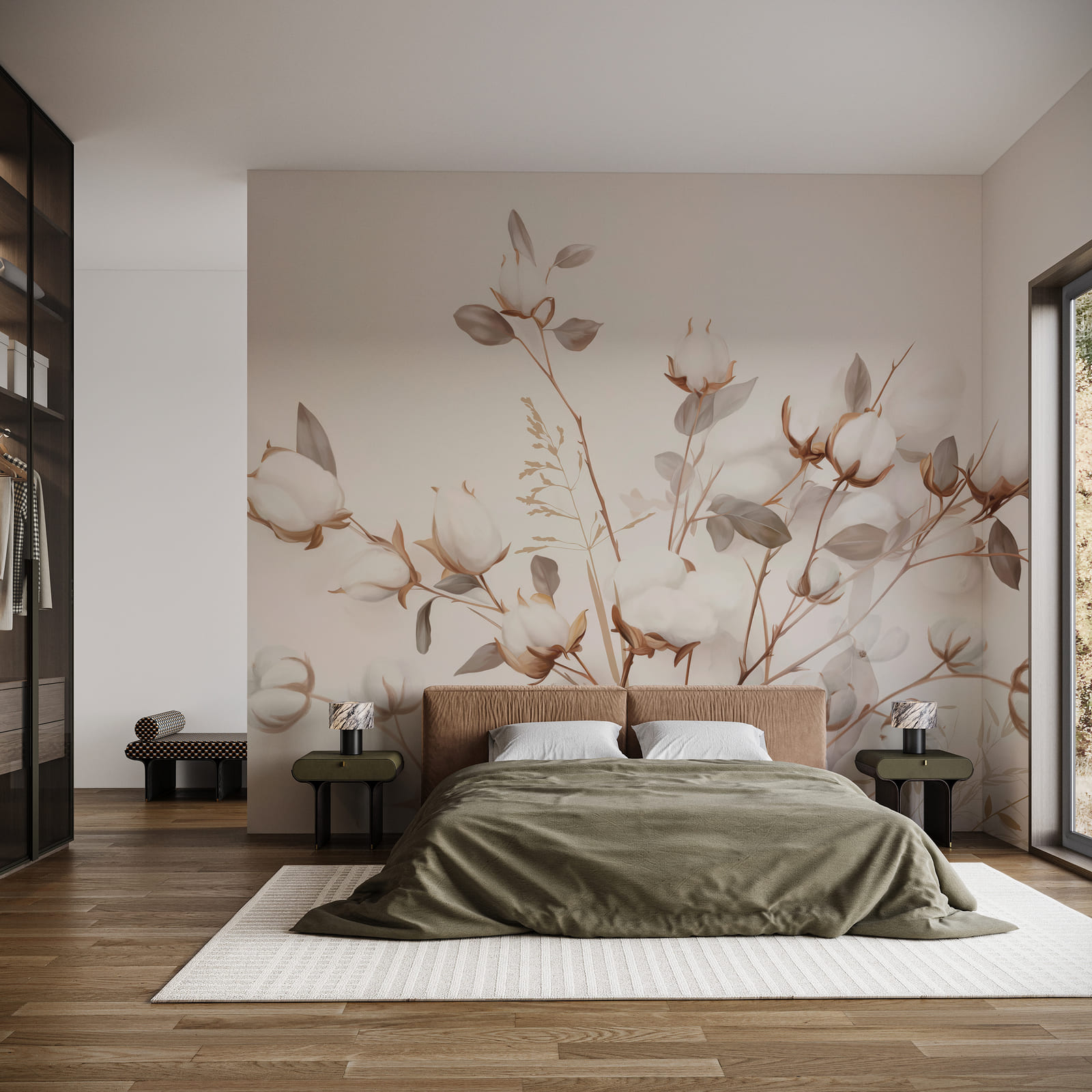 Delicate cotton blooms in soft tones