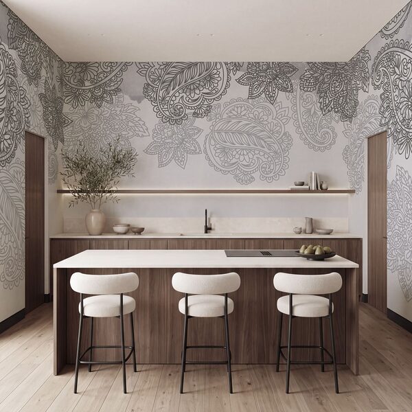 Grey and white background with paisley design Grey and white background with paisley design
