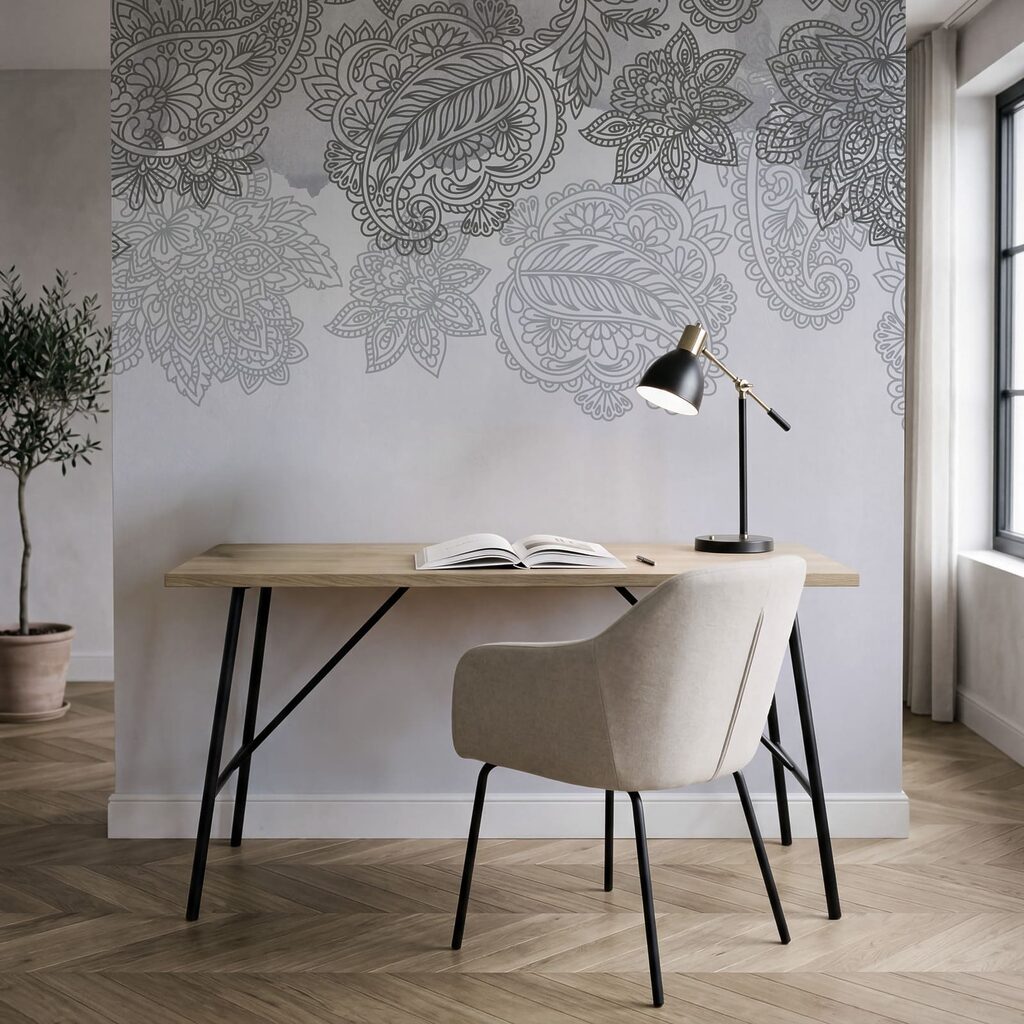 Grey and white background with paisley design Grey and white background with paisley design
