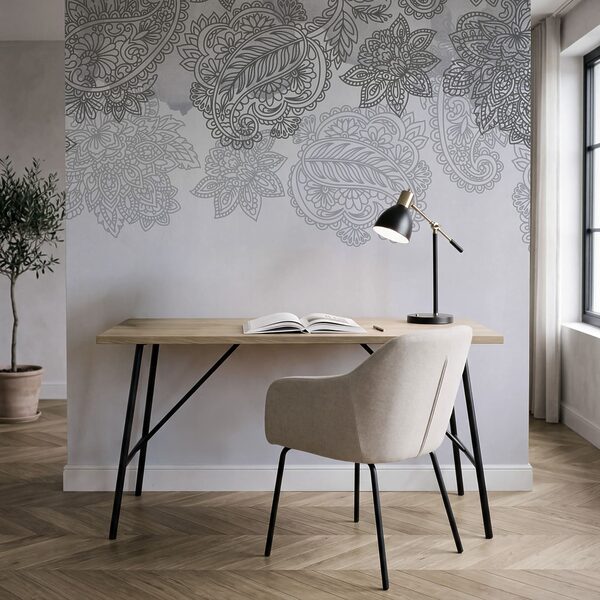 Grey and white background with paisley design Grey and white background with paisley design