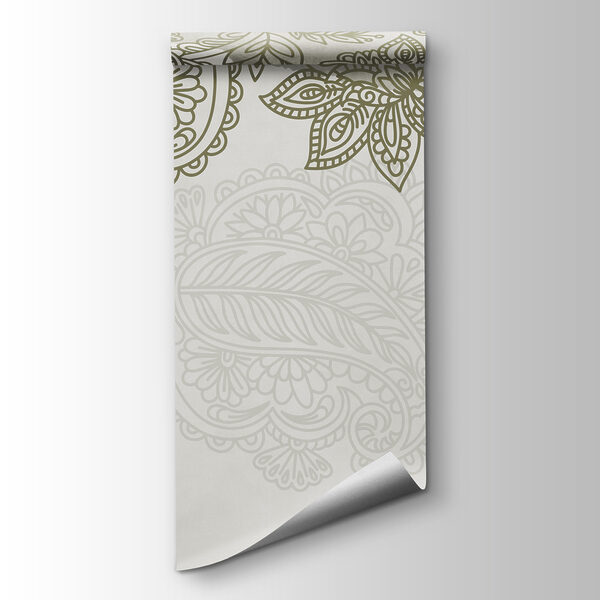 White background with a pattern of leaves and flowers