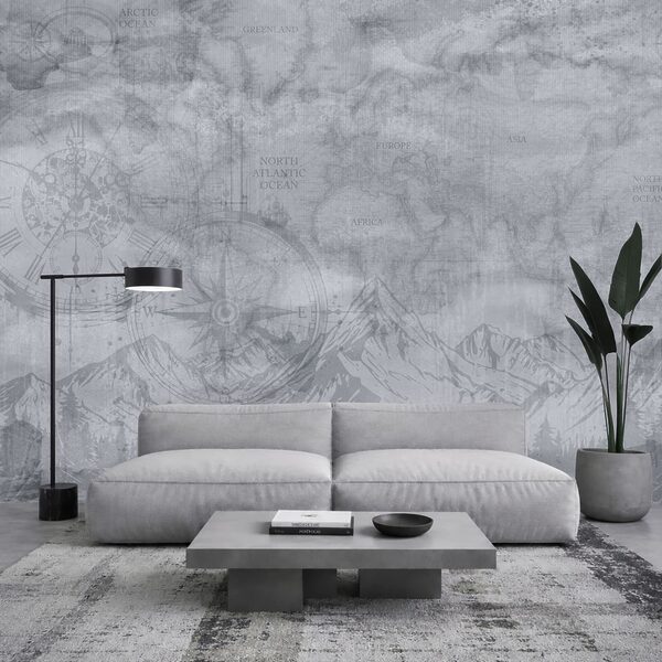 Wall mural Map and mountains with a compass