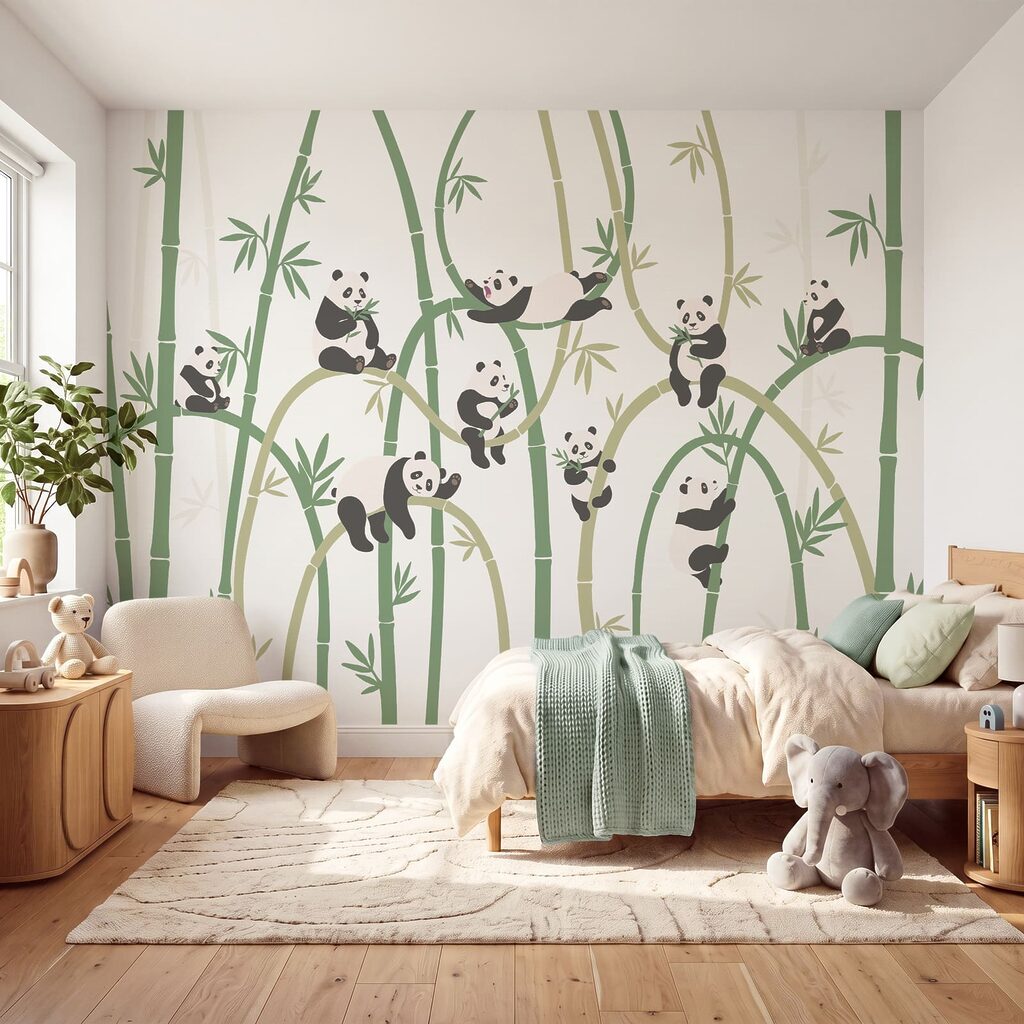 Group of pandas on bamboo Group of pandas on bamboo