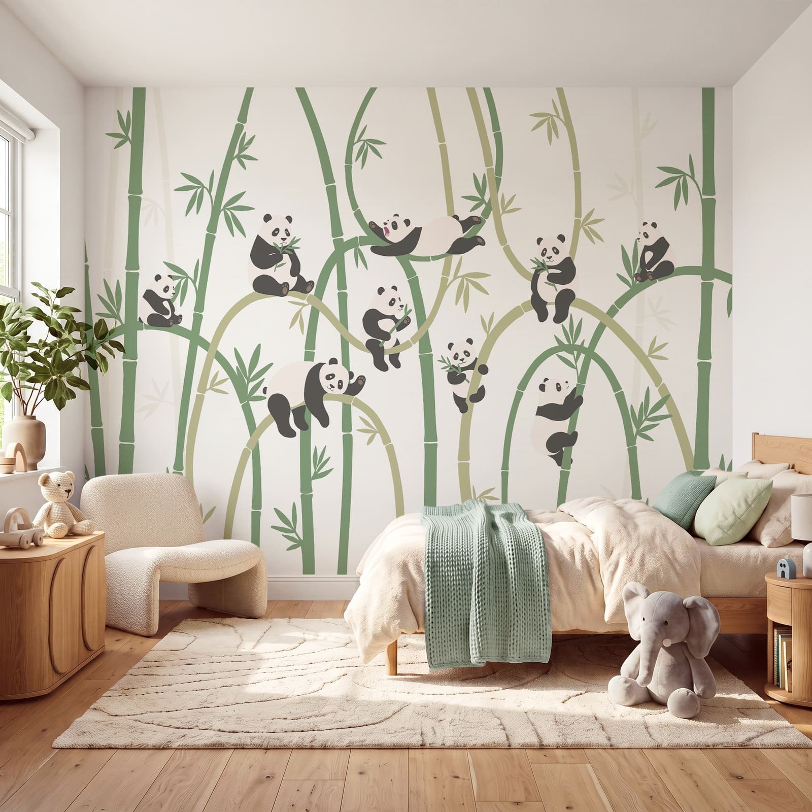 Group of pandas on bamboo Group of pandas on bamboo
