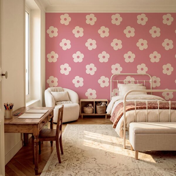 Wall mural Pink and white flower pattern