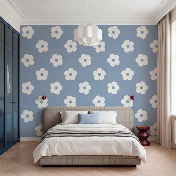 Pattern of white flowers on a blue background Pattern of white flowers on a blue background