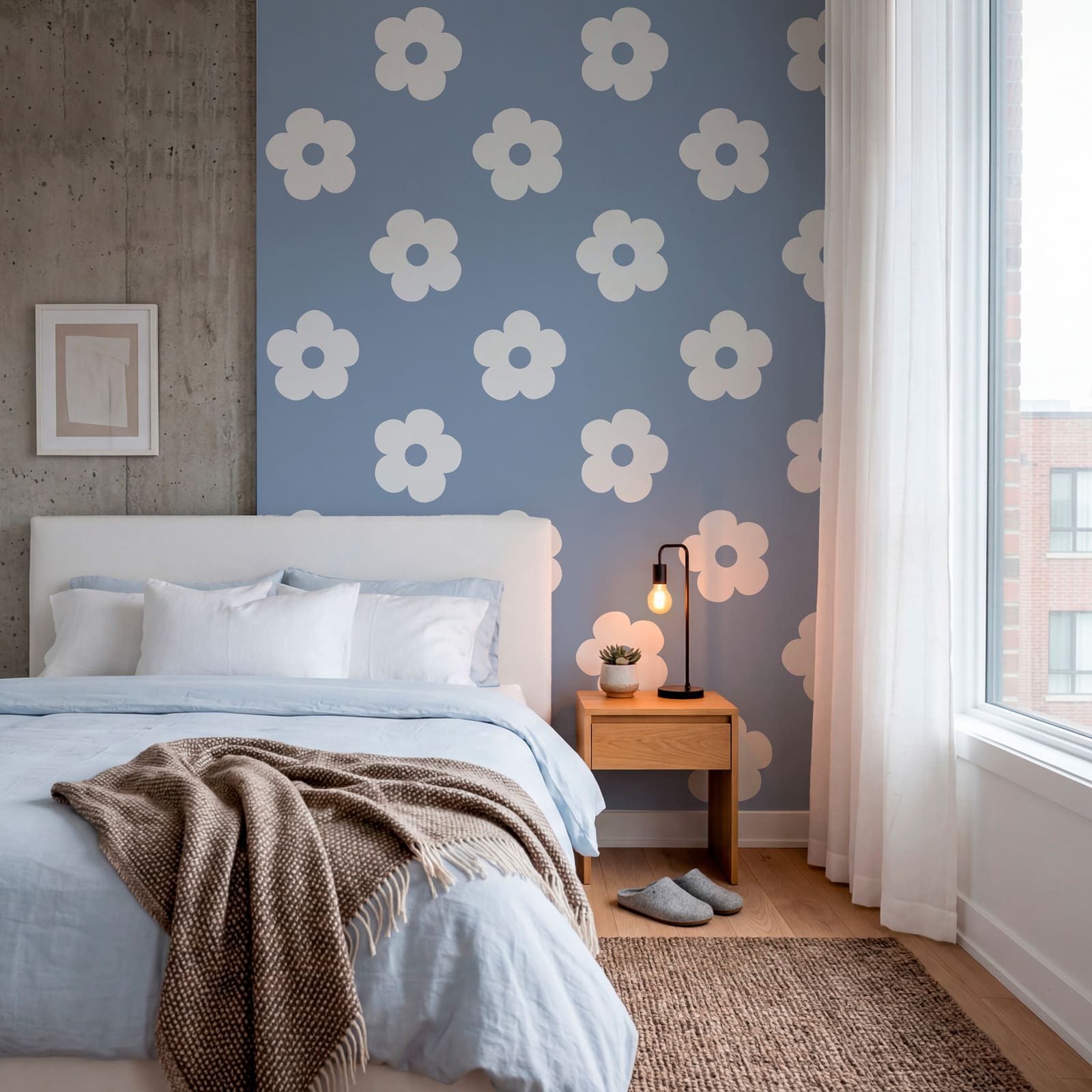 Pattern of white flowers on a blue background Pattern of white flowers on a blue background