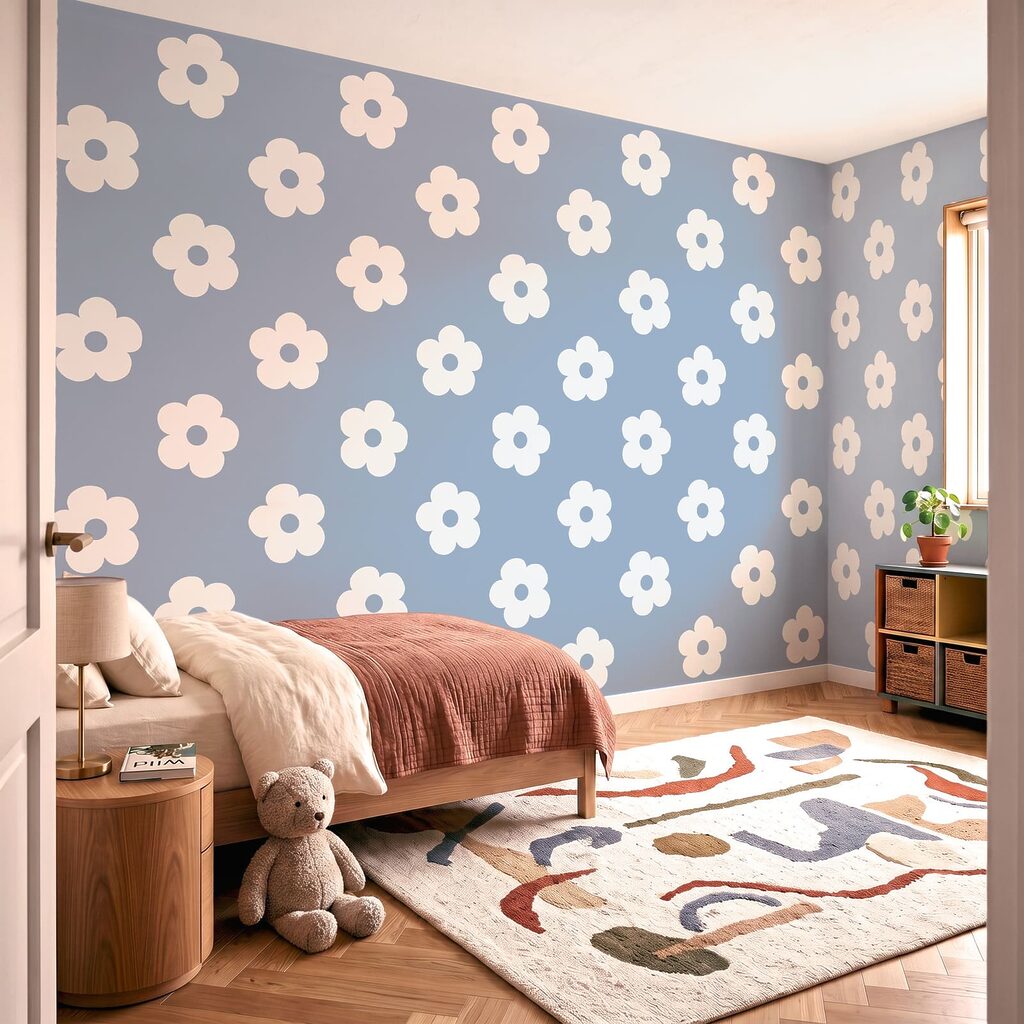 Pattern of white flowers on a blue background Pattern of white flowers on a blue background