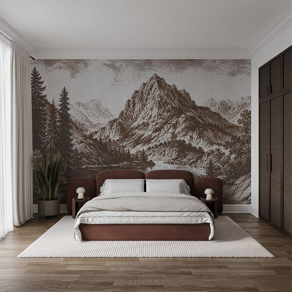 Mountain range with trees and a lake Mountain range with trees and a lake