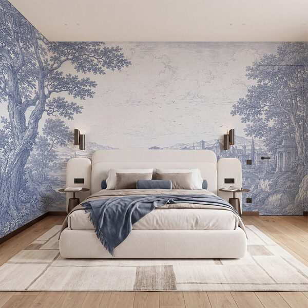 Wall mural Drawing of a city and a river (SKU: t00972) Wall mural Wall mural Drawing of a city and a river (SKU: t00972)