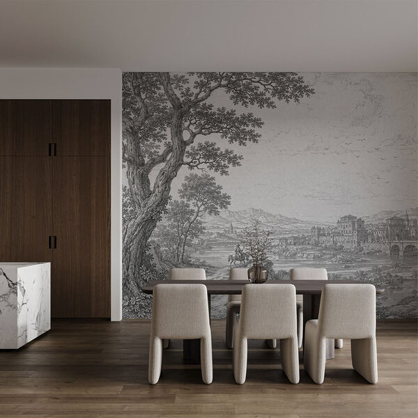 Wall mural Drawing of a city with a bridge and a river (SKU: t00972v1) Wall mural Wall mural Drawing of a city with a bridge and a river (SKU: t00972v1)
