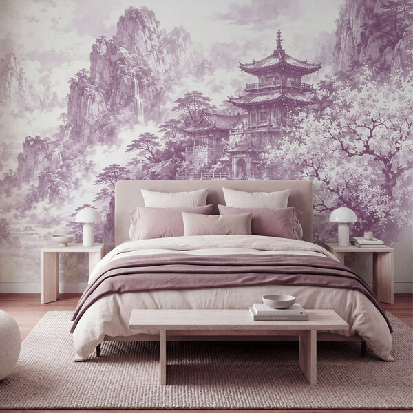 Painting of a building on a mountain Painting of a building on a mountain