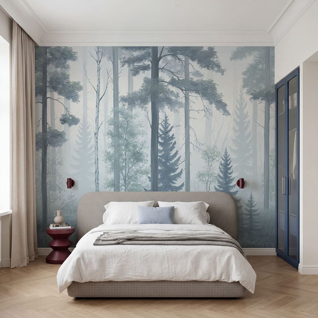 Foggy forest with trees