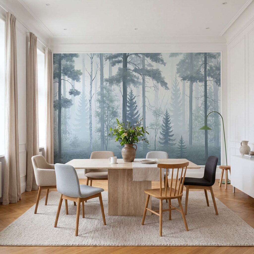 Foggy forest with trees