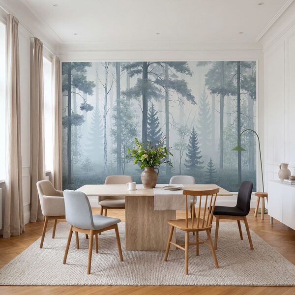 Foggy forest with trees