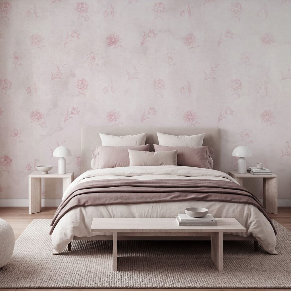 Pink flower pattern on a white surface Pink flower pattern on a white surface