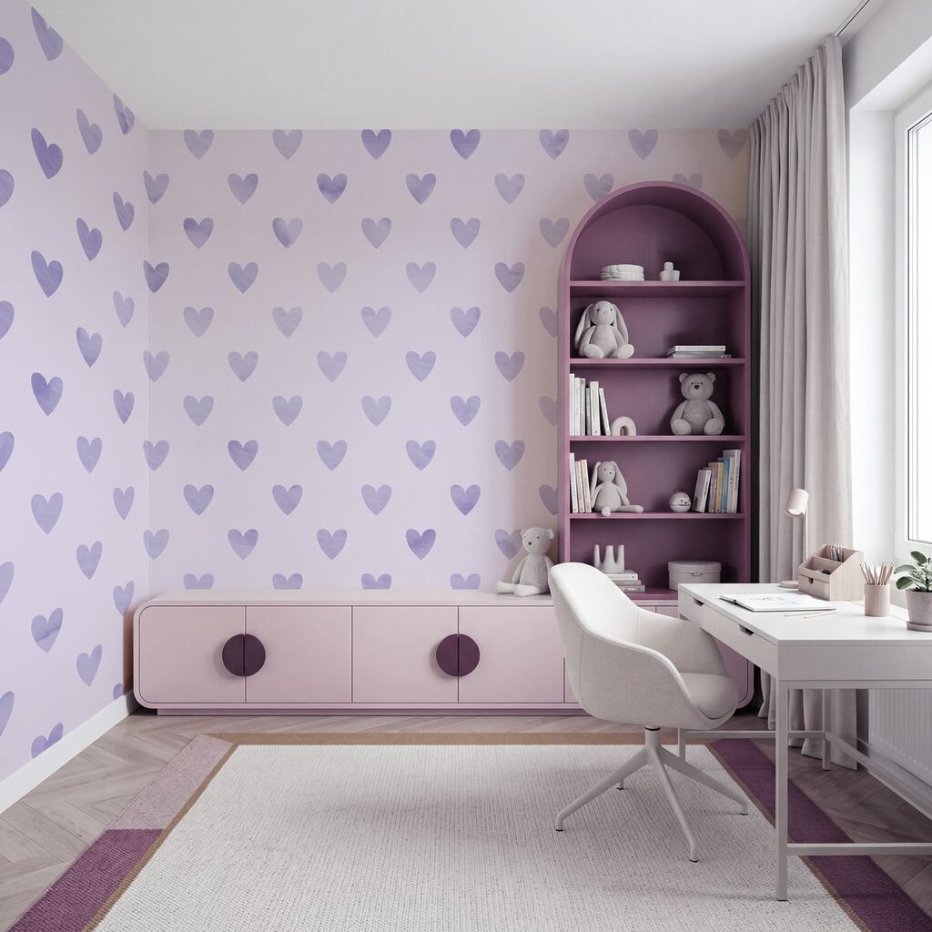 Purple hearts on a white background