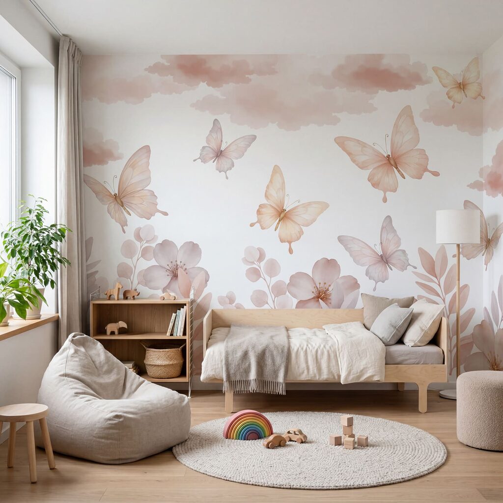 Butterflies flying over flowers