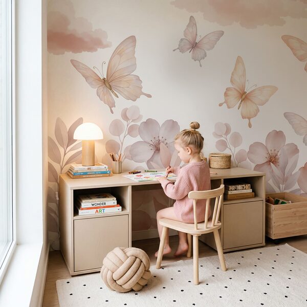 Butterflies flying over flowers