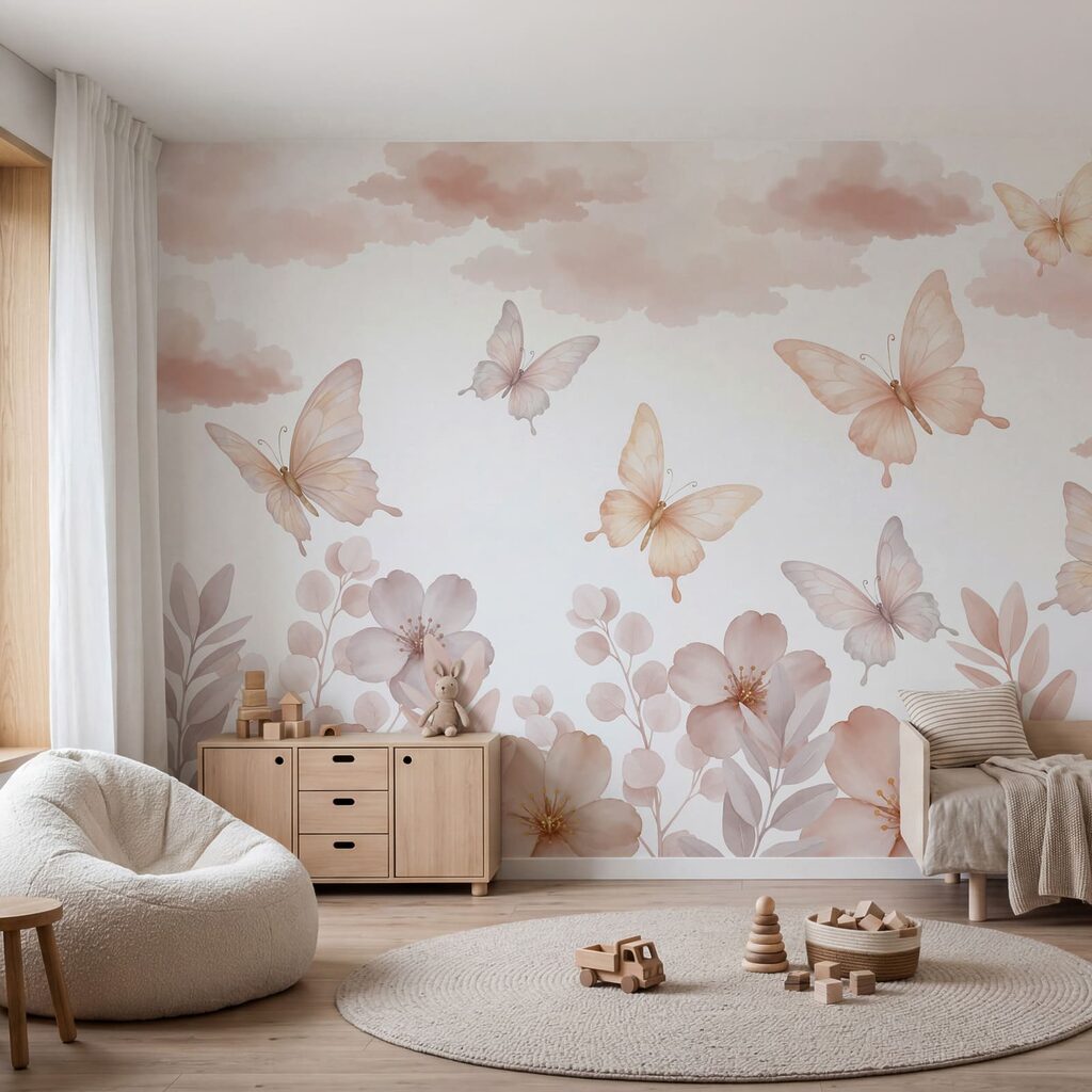 Butterflies flying over flowers