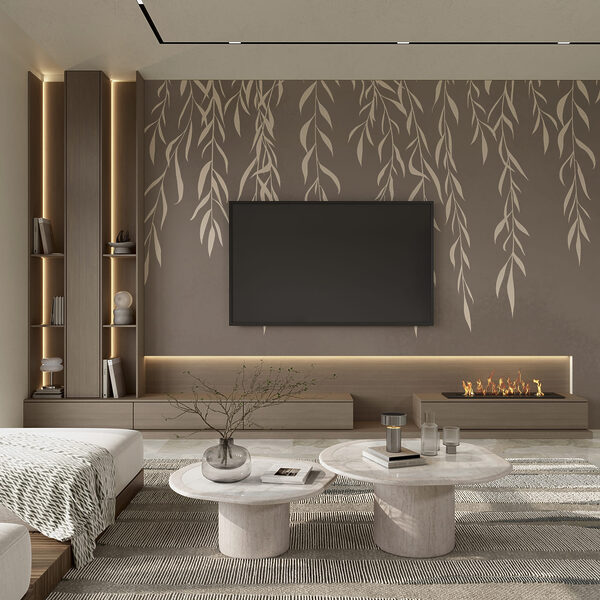 Wall mural White leaves on a brown background (SKU: t01020v2) Wall mural Wall mural White leaves on a brown background (SKU: t01020v2)