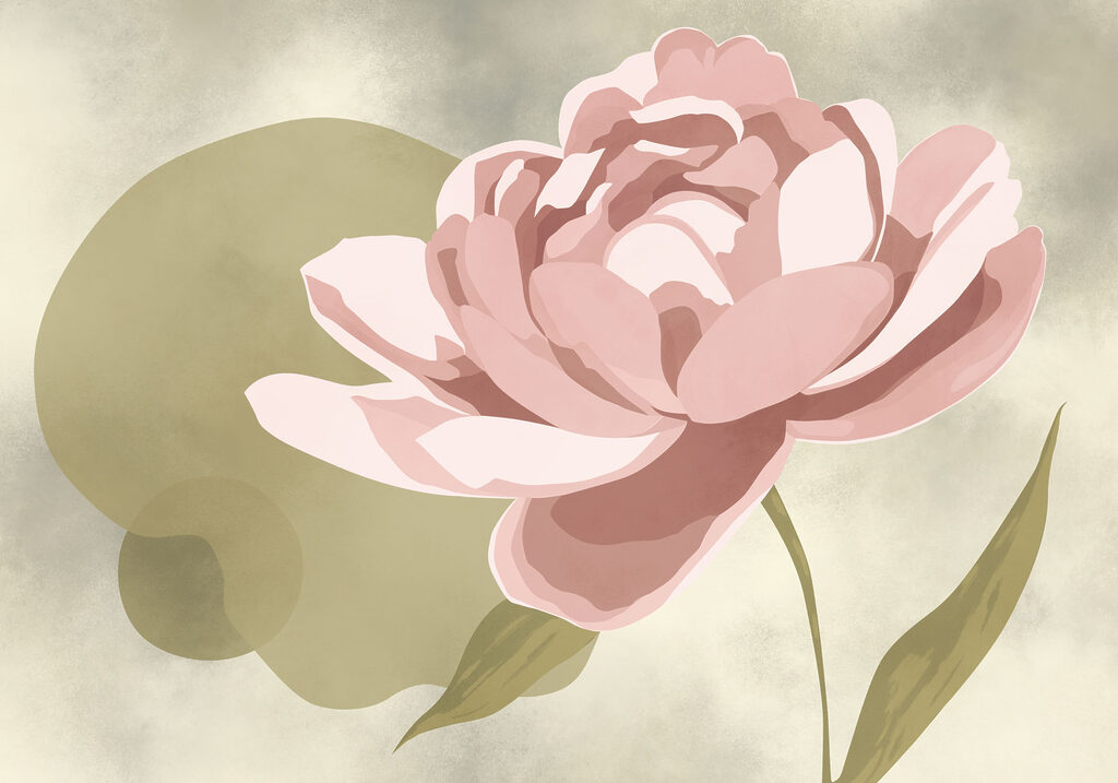 Pink flower with green leaves