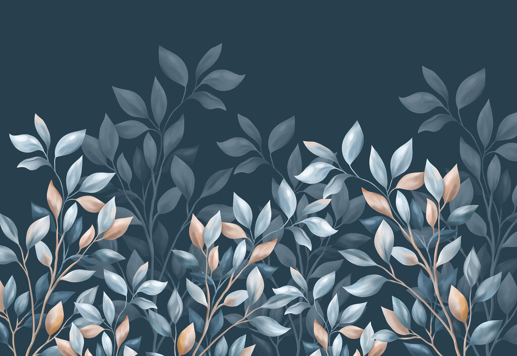 Blue and white leaves on a blue background Blue and white leaves on a blue background