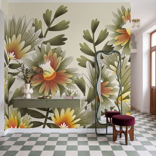 Group of flowers with leaves Wall mural Group of flowers with leaves