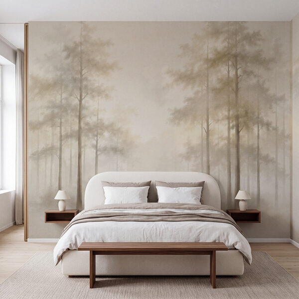 Foggy forest with trees Wall mural Foggy forest with trees