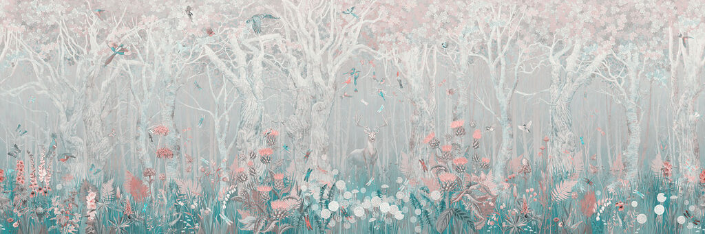 Painting of a deer and birds in a forest Painting of a deer and birds in a forest