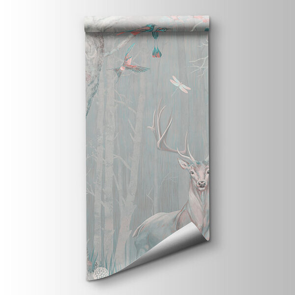 Painting of a deer and birds in a forest Painting of a deer and birds in a forest