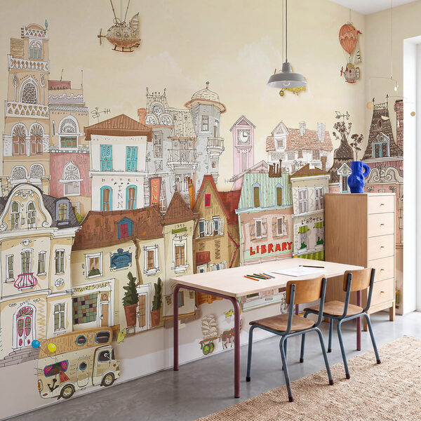 Cartoon city with buildings and cars Cartoon city with buildings and cars