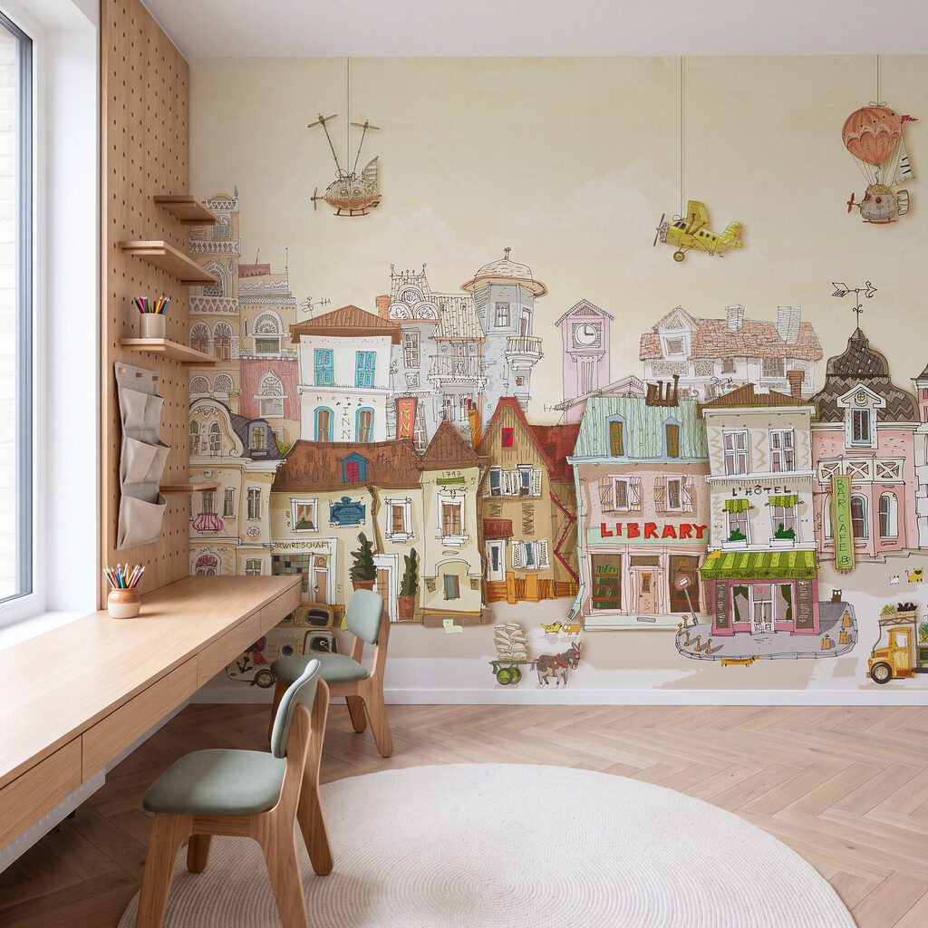 Cartoon city with buildings and cars Cartoon city with buildings and cars